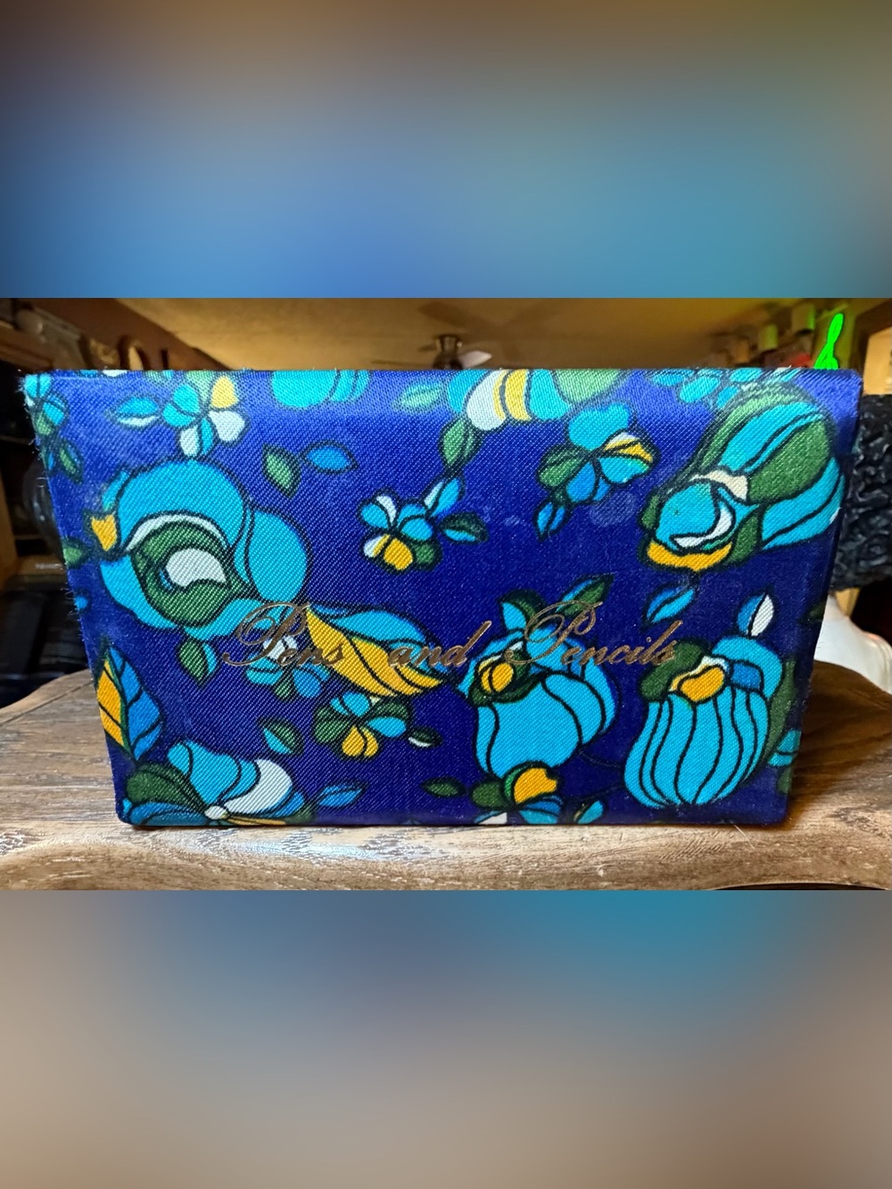 VTG 1970s Psychedelic Mod Floral "Pens and Pencils" Desk Caddy - Made in Japan
